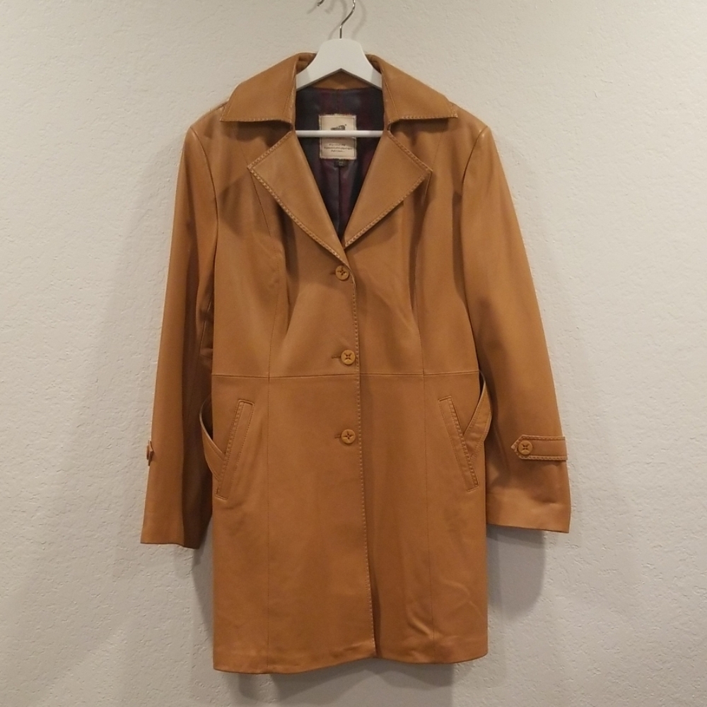 Women Size 10 Italy Genuine Leather Brown Coat
